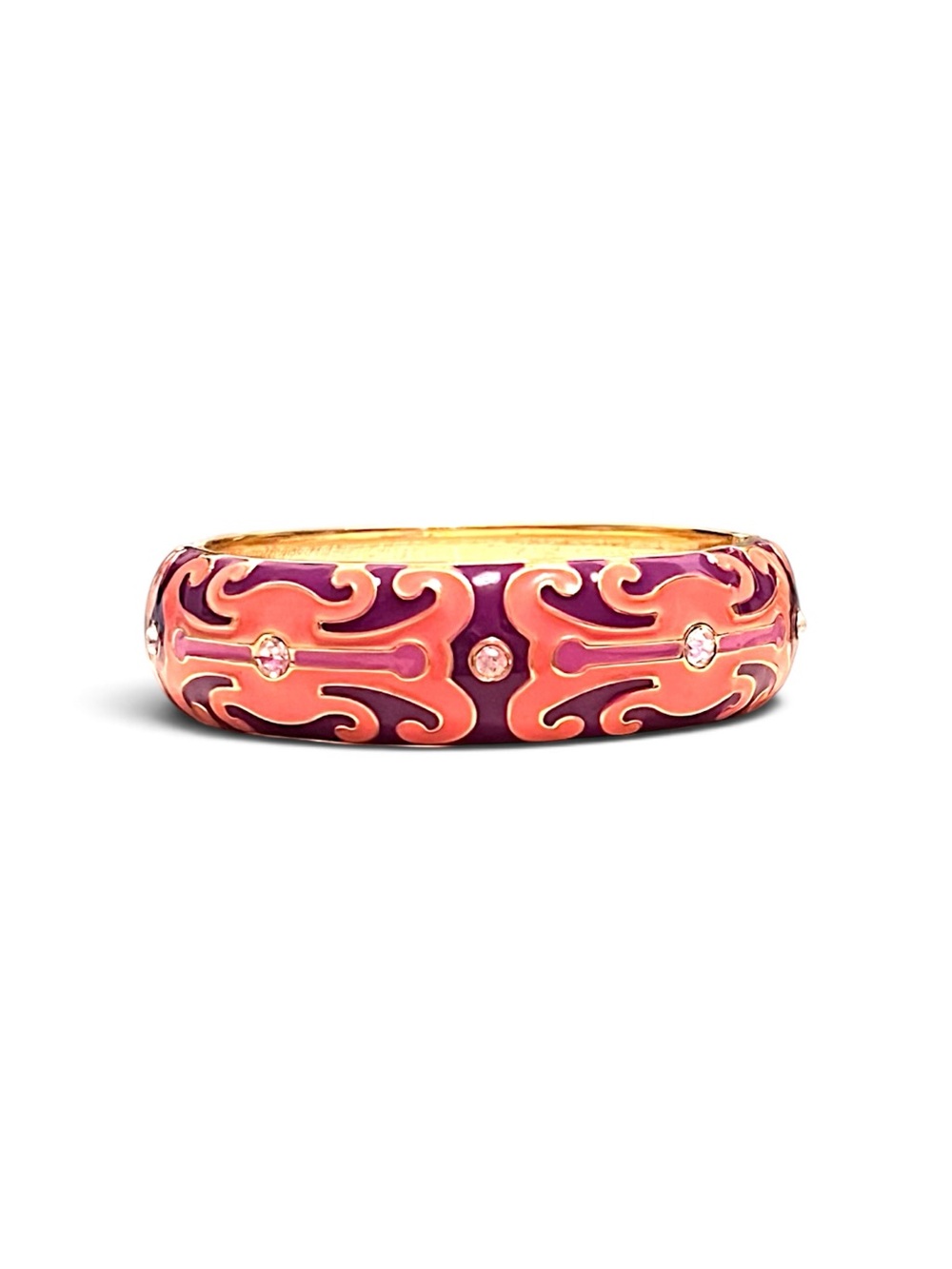 Pink & Purple Enamel Crystal Hinged Bangle Bracelet